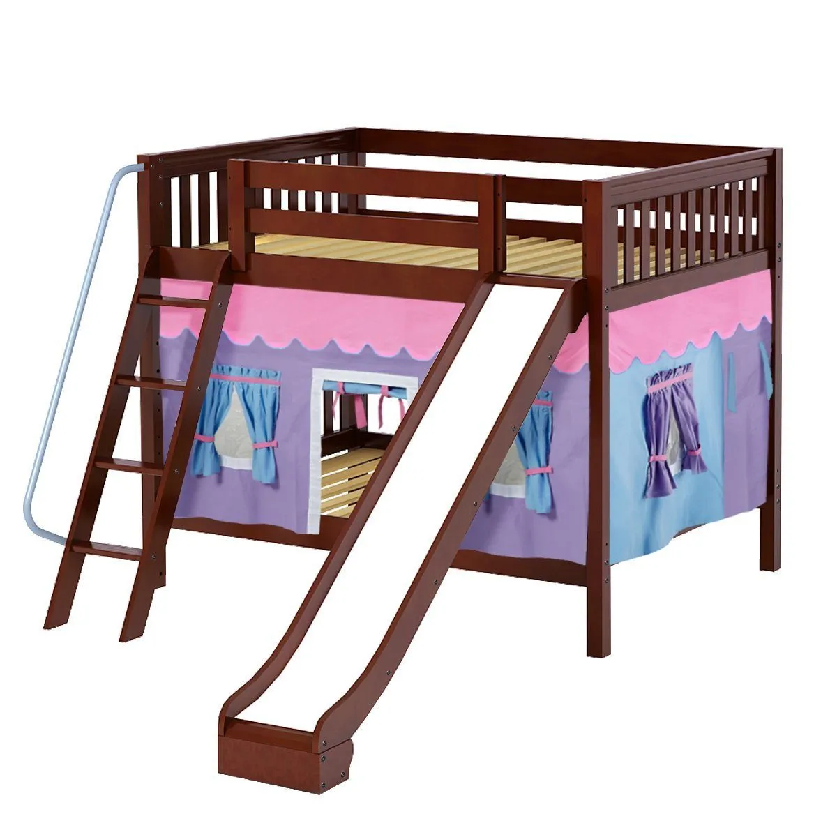 Maxtrix Full Medium Bunk Bed with Angled Ladder, Curtain   Slide