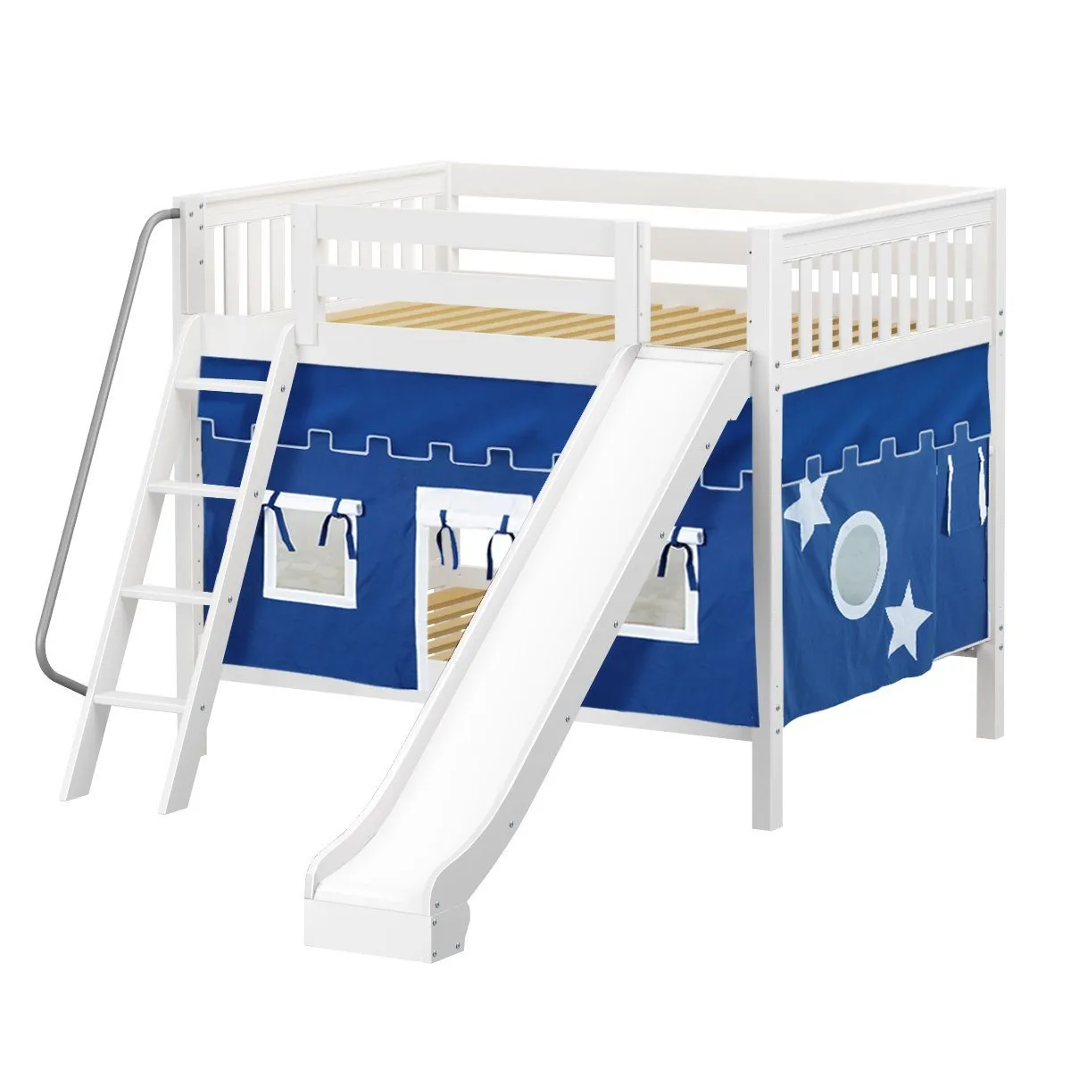 Maxtrix Full Medium Bunk Bed with Angled Ladder, Curtain   Slide