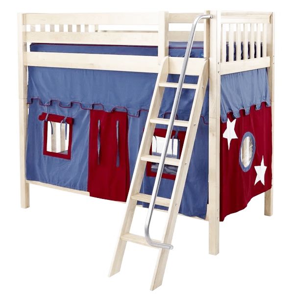 Maxtrix Twin High Bunk Bed with Angled Ladder   Curtain