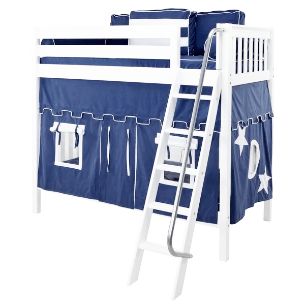 Maxtrix Twin High Bunk Bed with Angled Ladder   Curtain