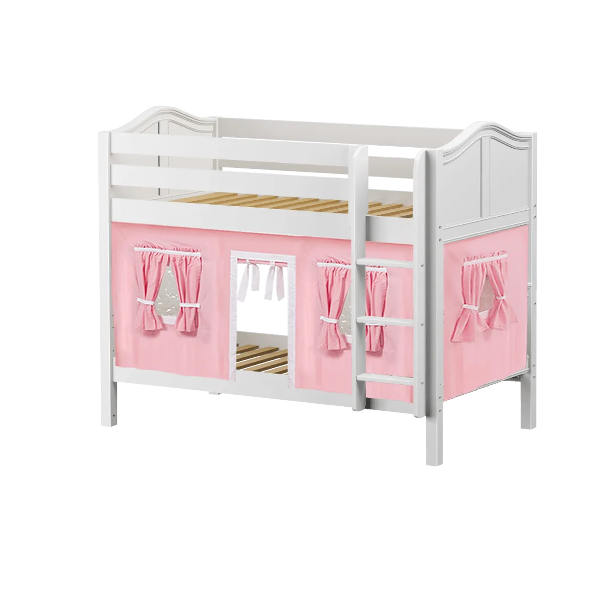 Maxtrix Twin Low Bunk Bed with Angled Ladder   Curtain