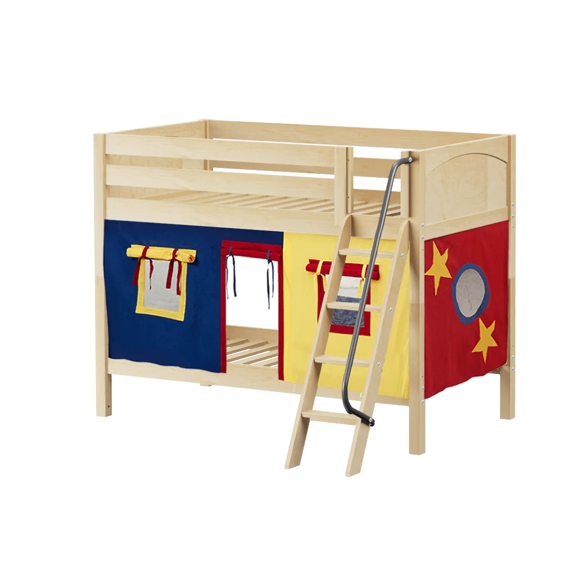 Maxtrix Twin Low Bunk Bed with Angled Ladder   Curtain