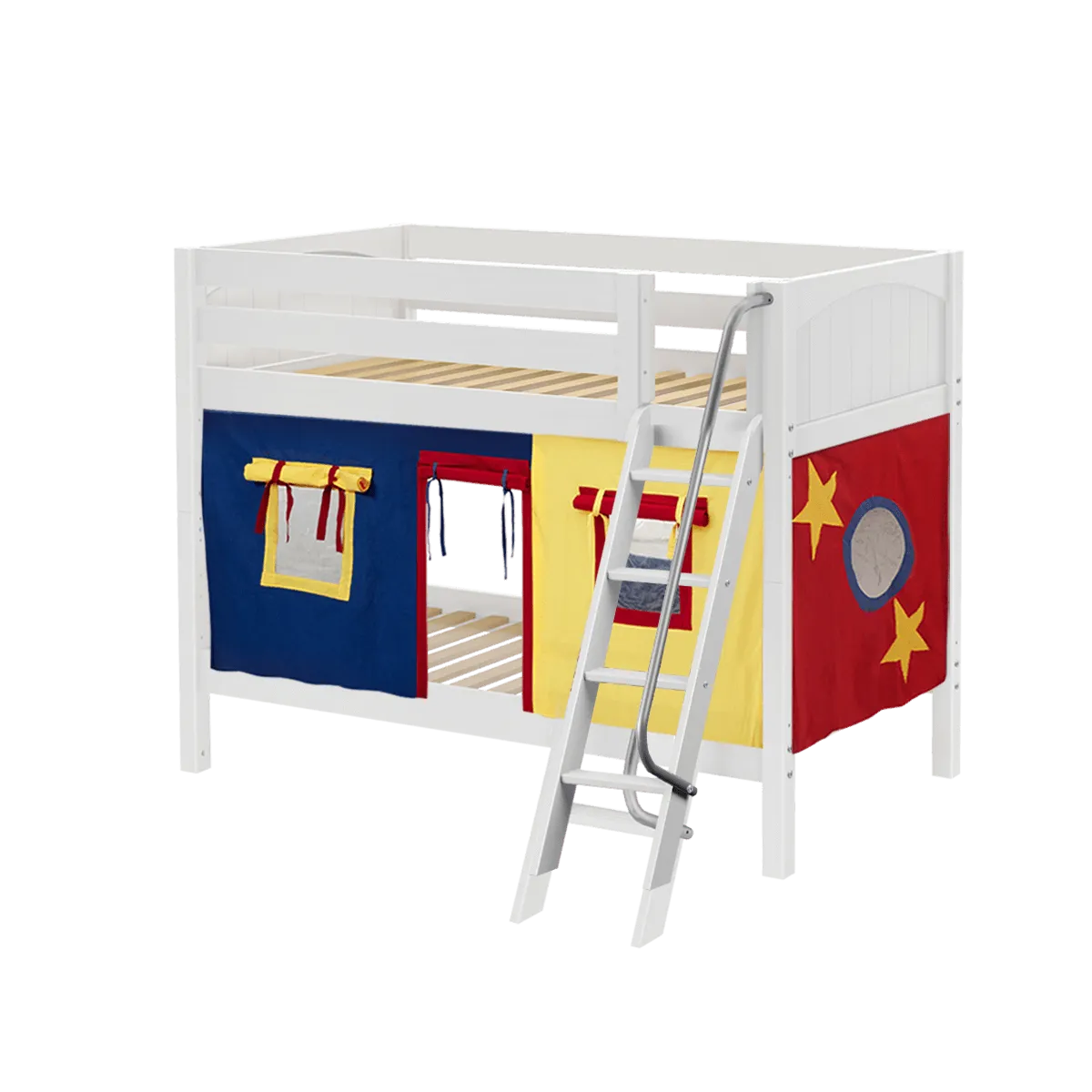 Maxtrix Twin Low Bunk Bed with Angled Ladder   Curtain