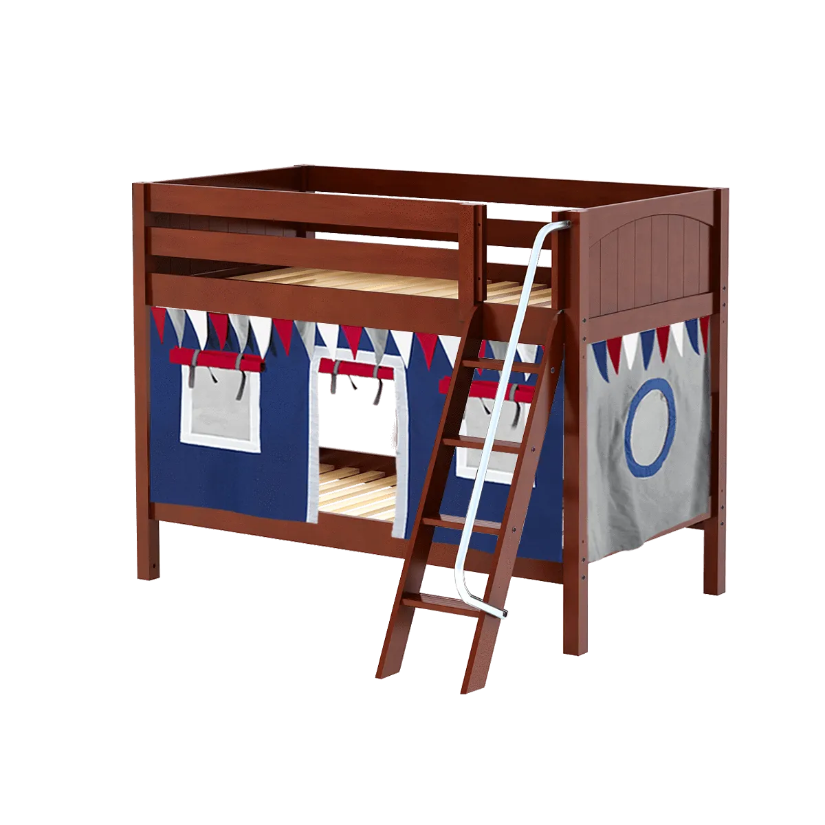 Maxtrix Twin Low Bunk Bed with Angled Ladder   Curtain