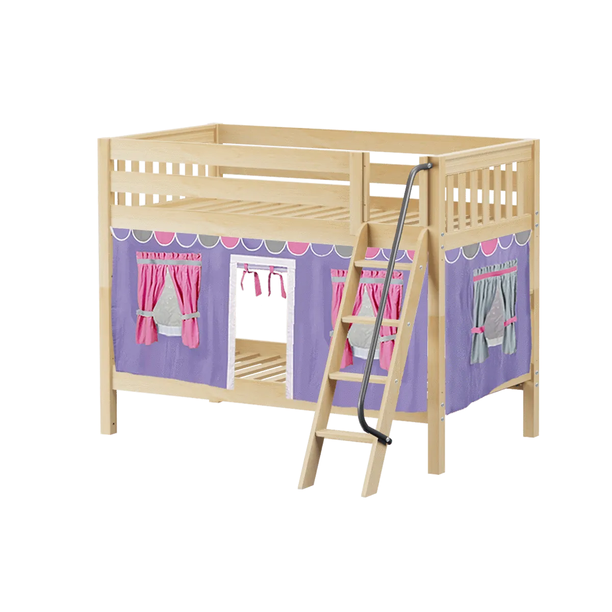 Maxtrix Twin Low Bunk Bed with Angled Ladder   Curtain