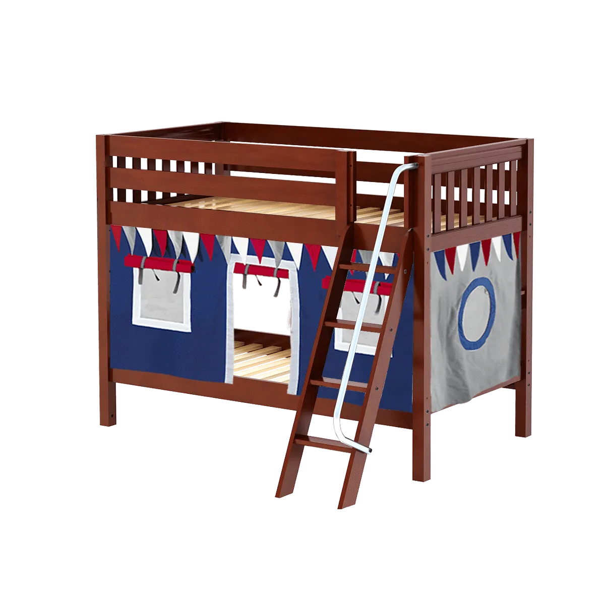 Maxtrix Twin Low Bunk Bed with Angled Ladder   Curtain