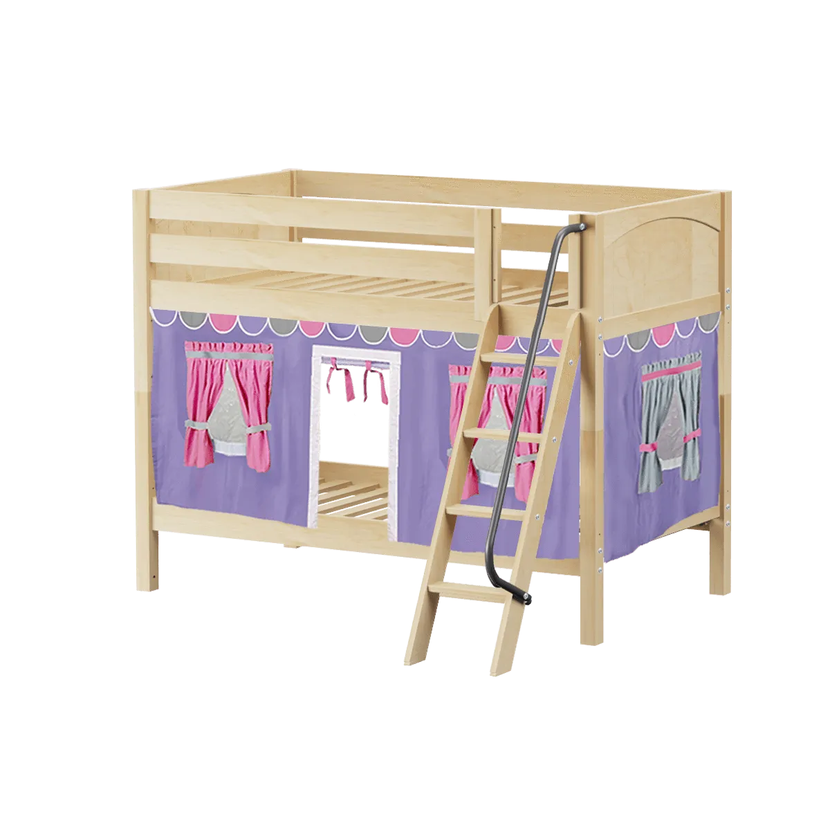 Maxtrix Twin Low Bunk Bed with Angled Ladder   Curtain