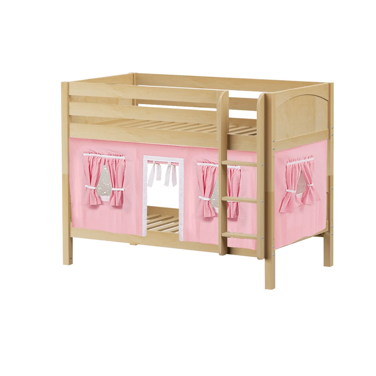 Maxtrix Twin Low Bunk Bed with Angled Ladder   Curtain