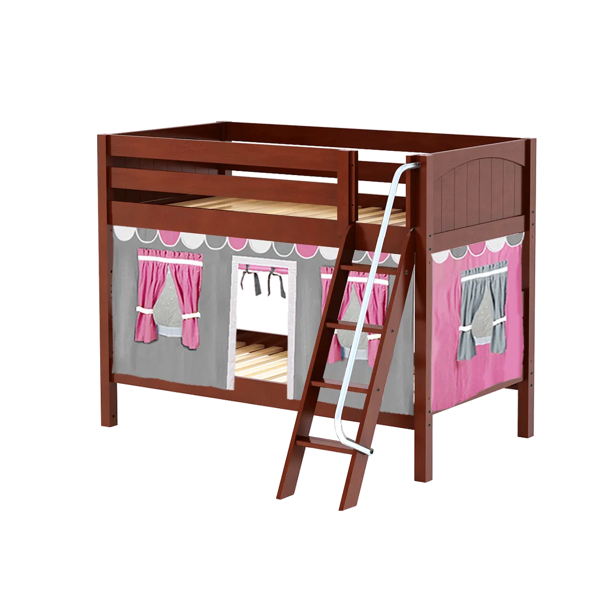 Maxtrix Twin Low Bunk Bed with Angled Ladder   Curtain