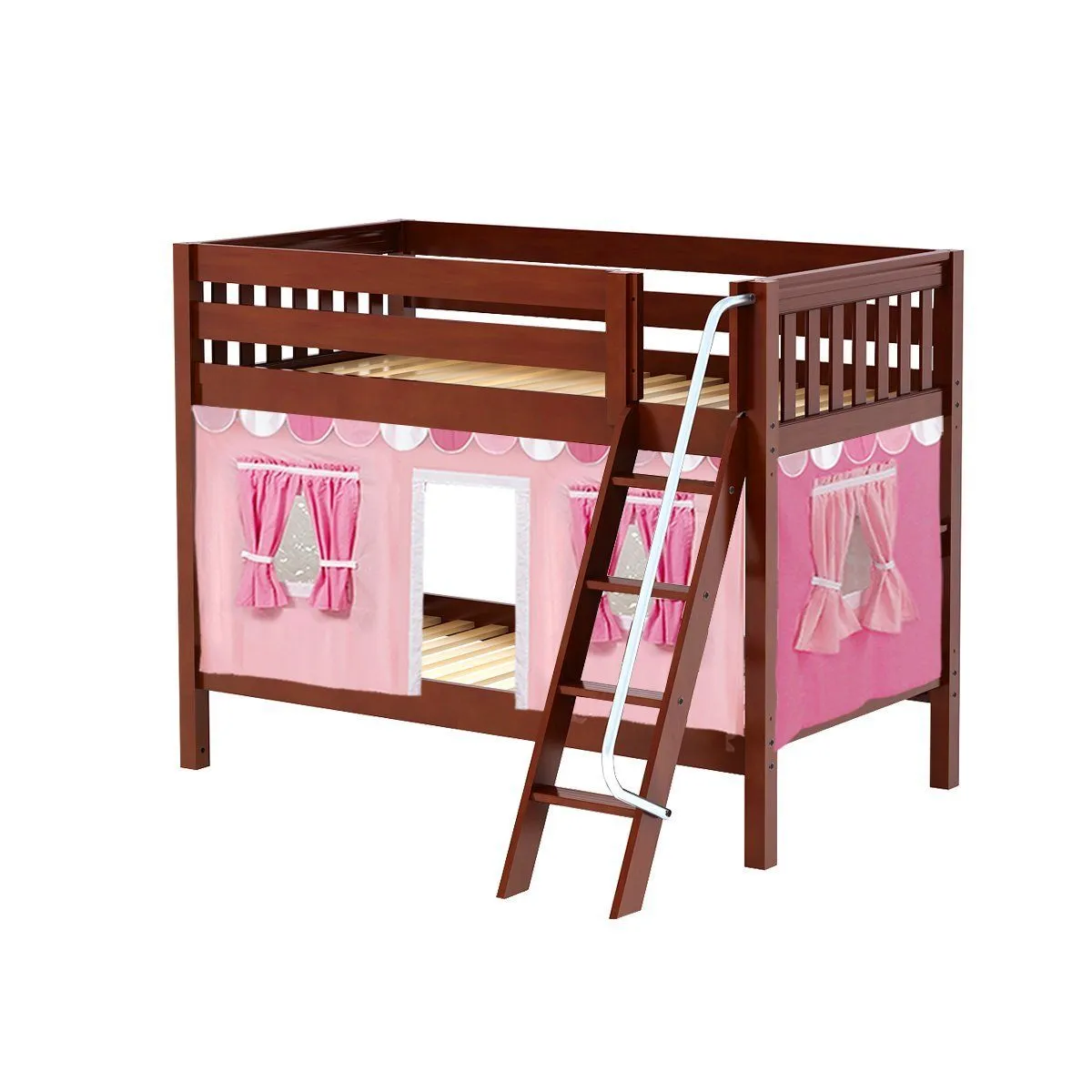 Maxtrix Twin Low Bunk Bed with Angled Ladder   Curtain