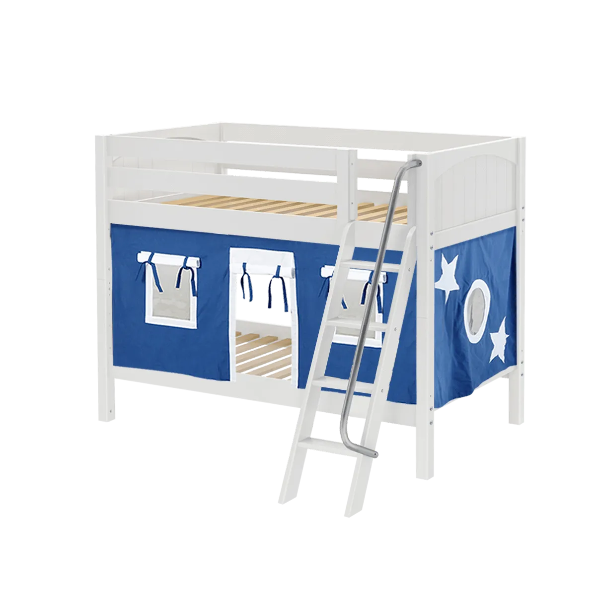 Maxtrix Twin Low Bunk Bed with Angled Ladder   Curtain