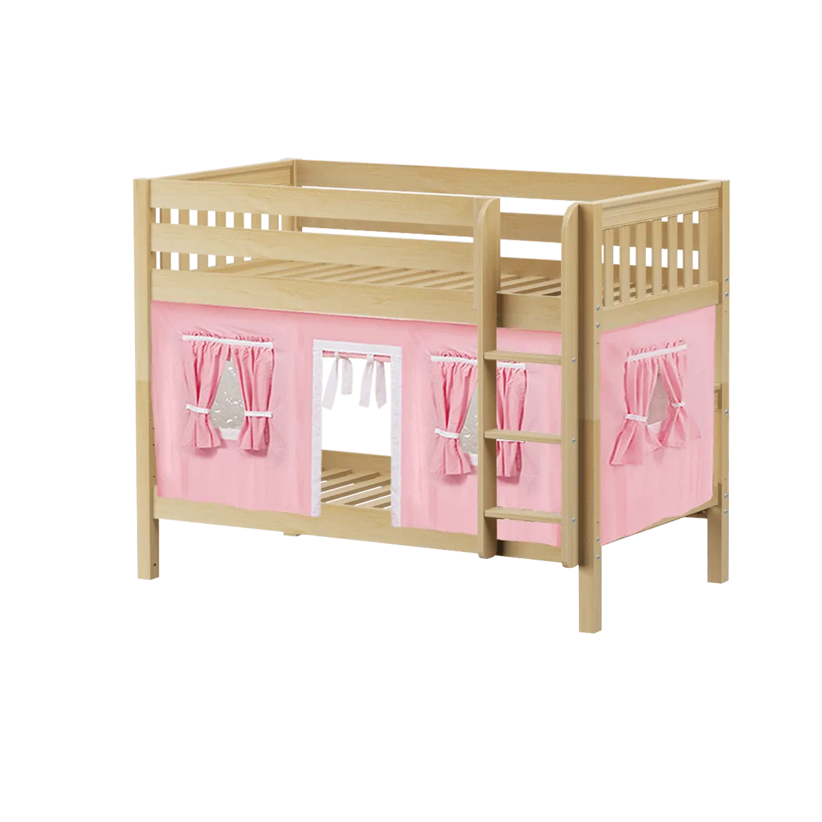 Maxtrix Twin Low Bunk Bed with Angled Ladder   Curtain