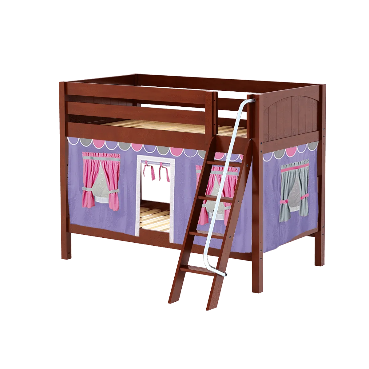 Maxtrix Twin Low Bunk Bed with Angled Ladder   Curtain