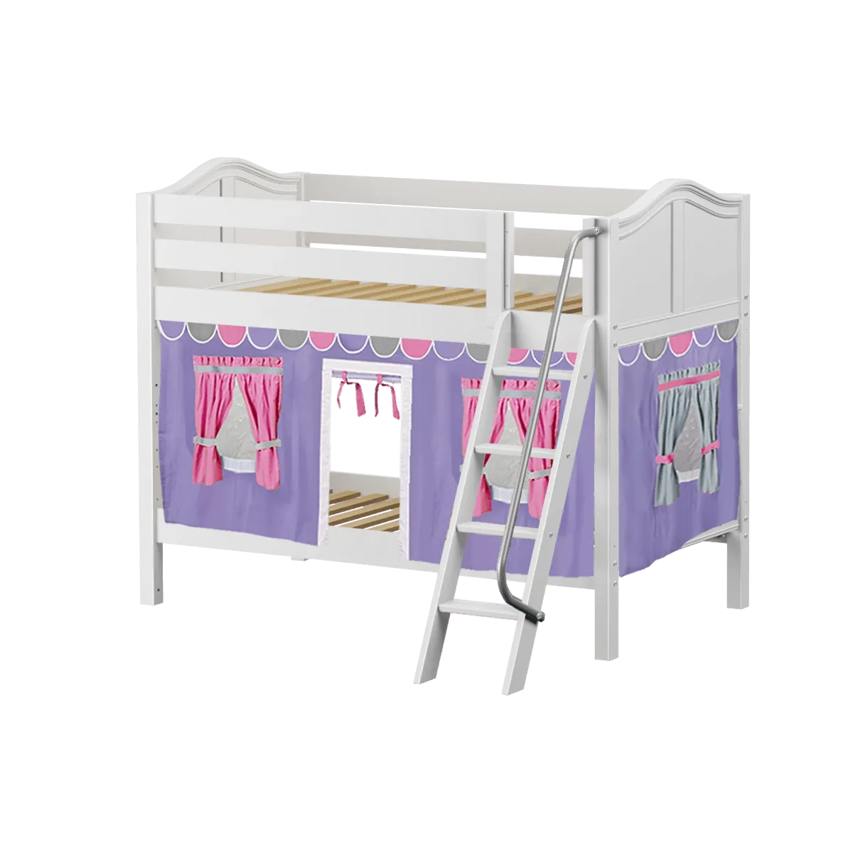 Maxtrix Twin Low Bunk Bed with Angled Ladder   Curtain