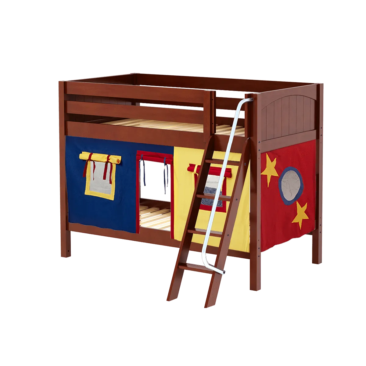 Maxtrix Twin Low Bunk Bed with Angled Ladder   Curtain
