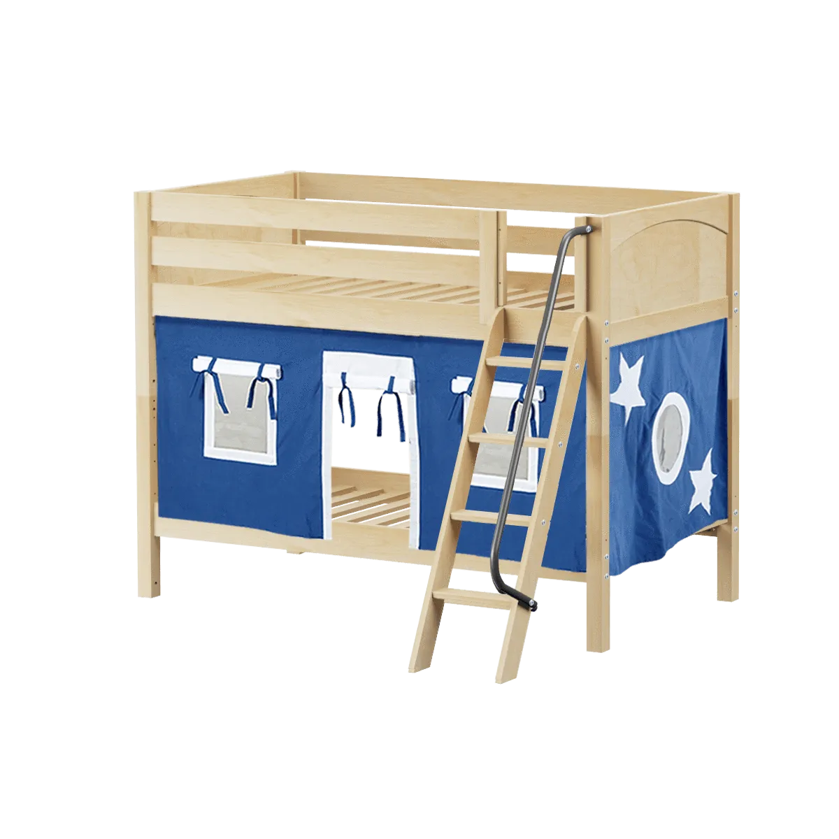 Maxtrix Twin Low Bunk Bed with Angled Ladder   Curtain