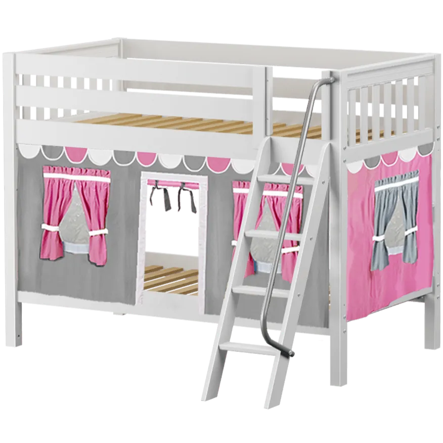 Maxtrix Twin Low Bunk Bed with Angled Ladder   Curtain