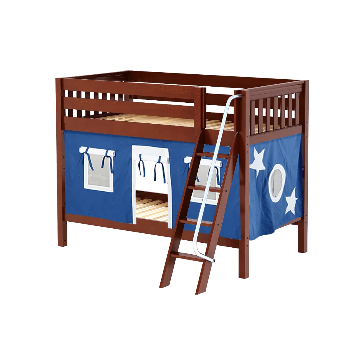 Maxtrix Twin Low Bunk Bed with Angled Ladder   Curtain