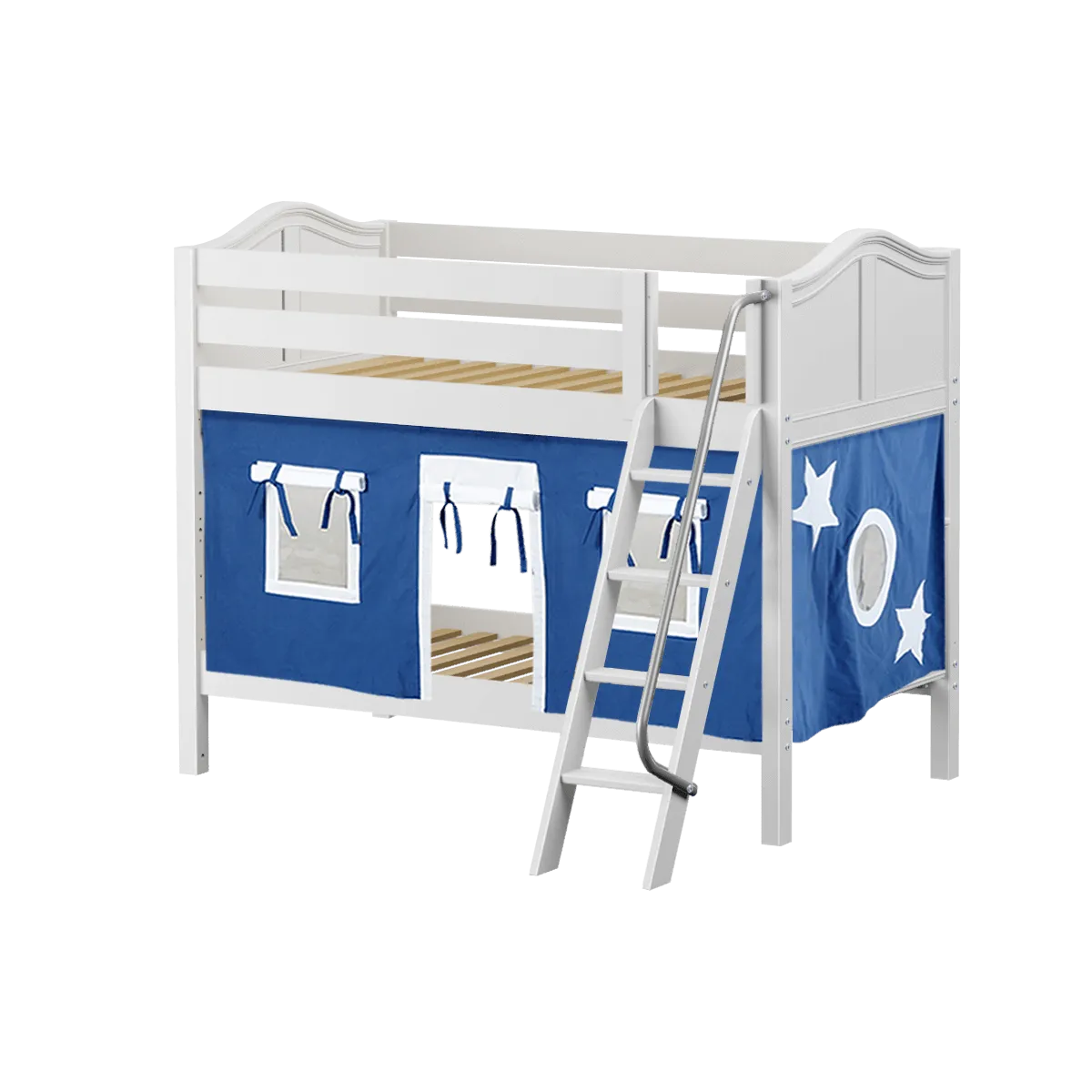 Maxtrix Twin Low Bunk Bed with Angled Ladder   Curtain