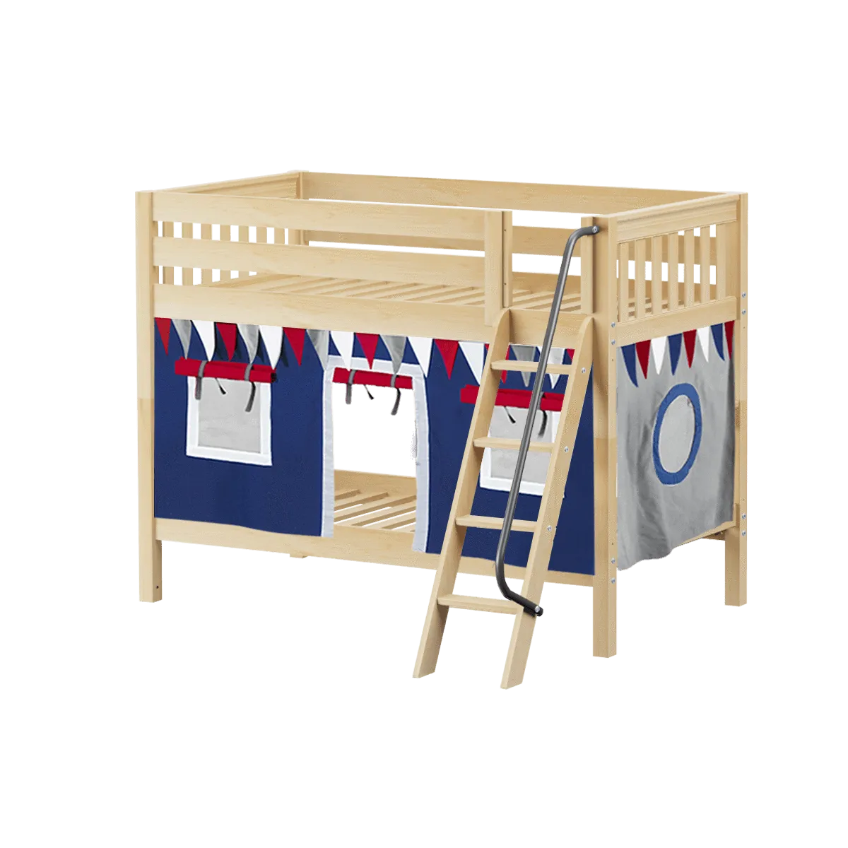 Maxtrix Twin Low Bunk Bed with Angled Ladder   Curtain