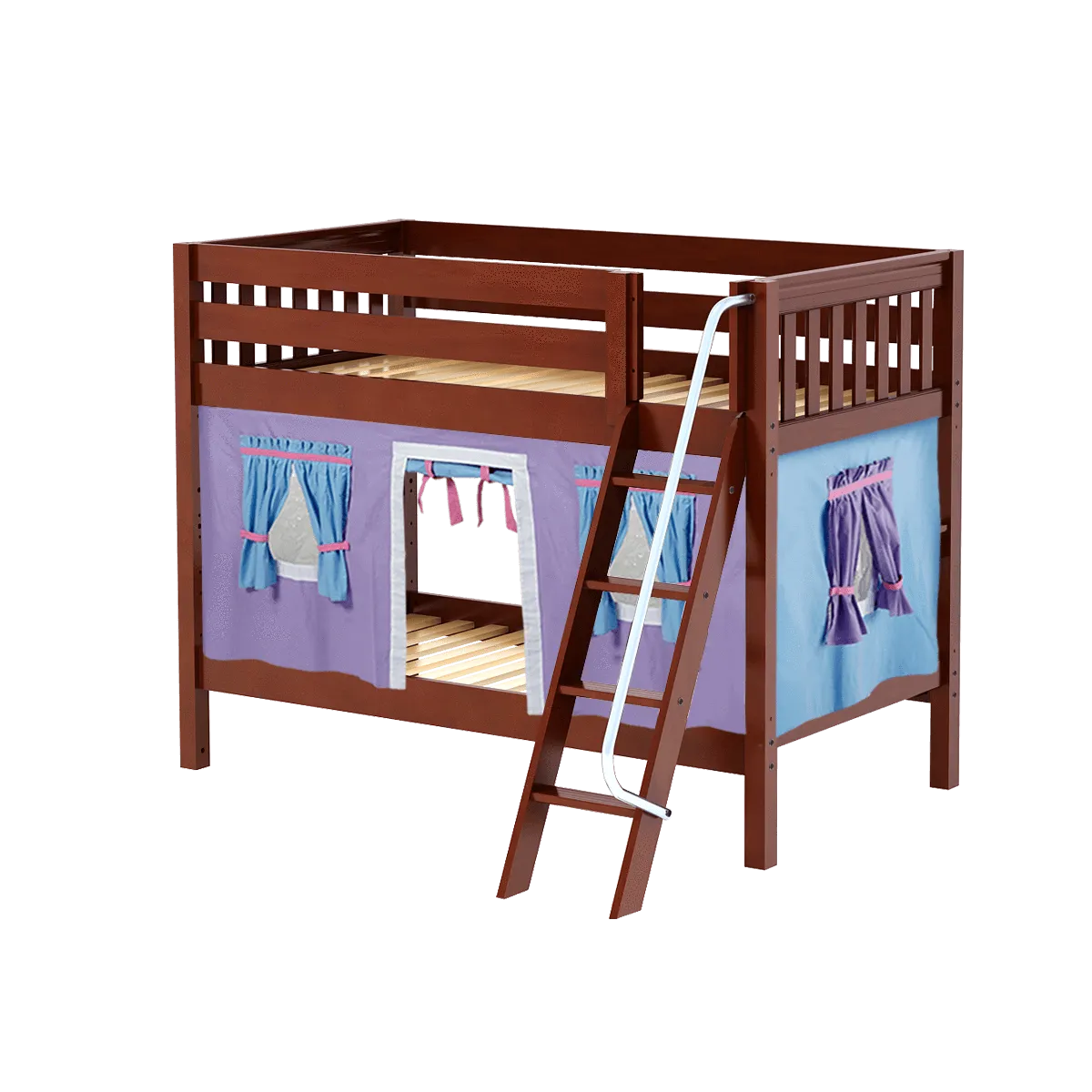 Maxtrix Twin Low Bunk Bed with Angled Ladder   Curtain