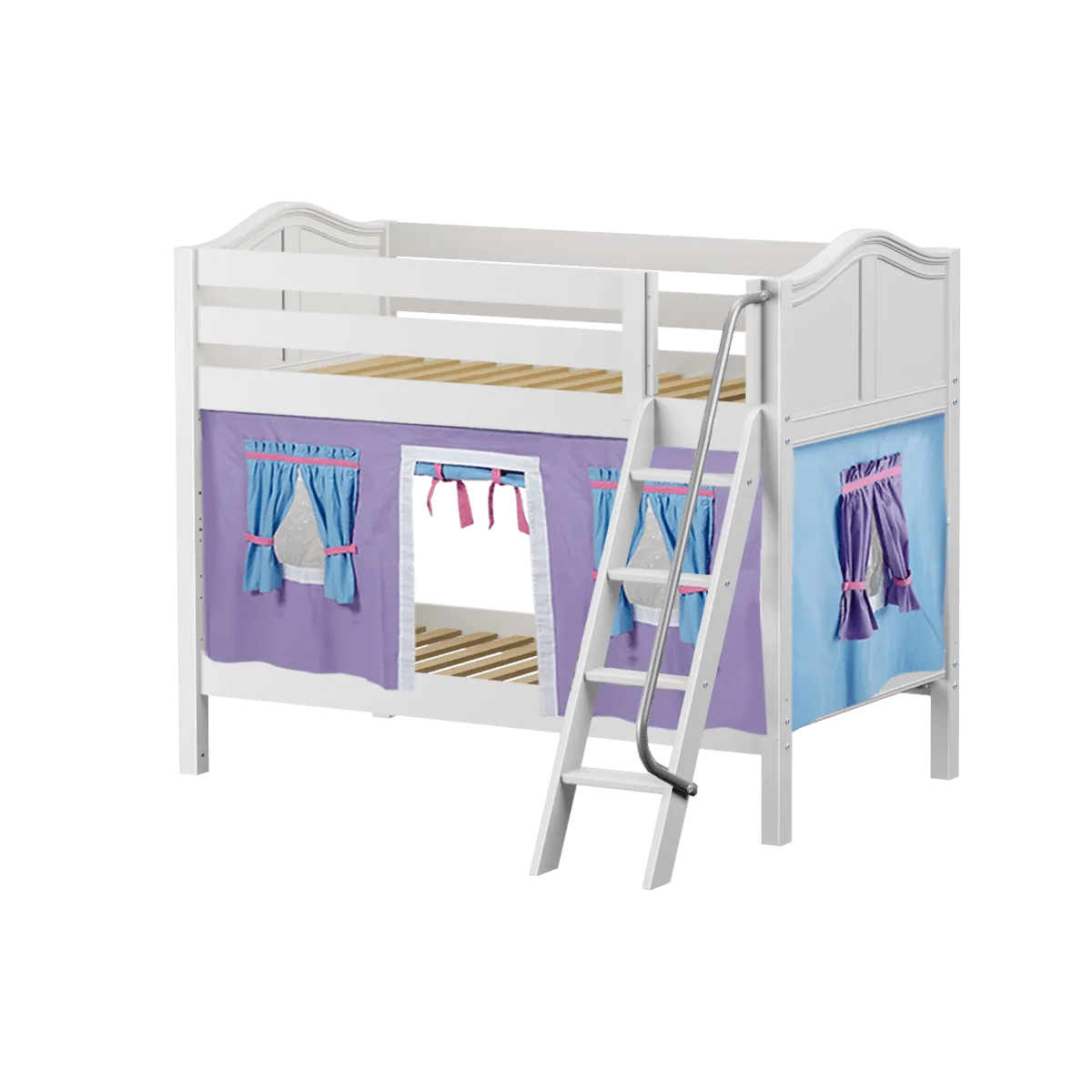 Maxtrix Twin Low Bunk Bed with Angled Ladder   Curtain