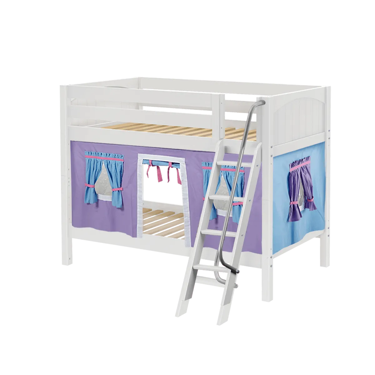 Maxtrix Twin Low Bunk Bed with Angled Ladder   Curtain