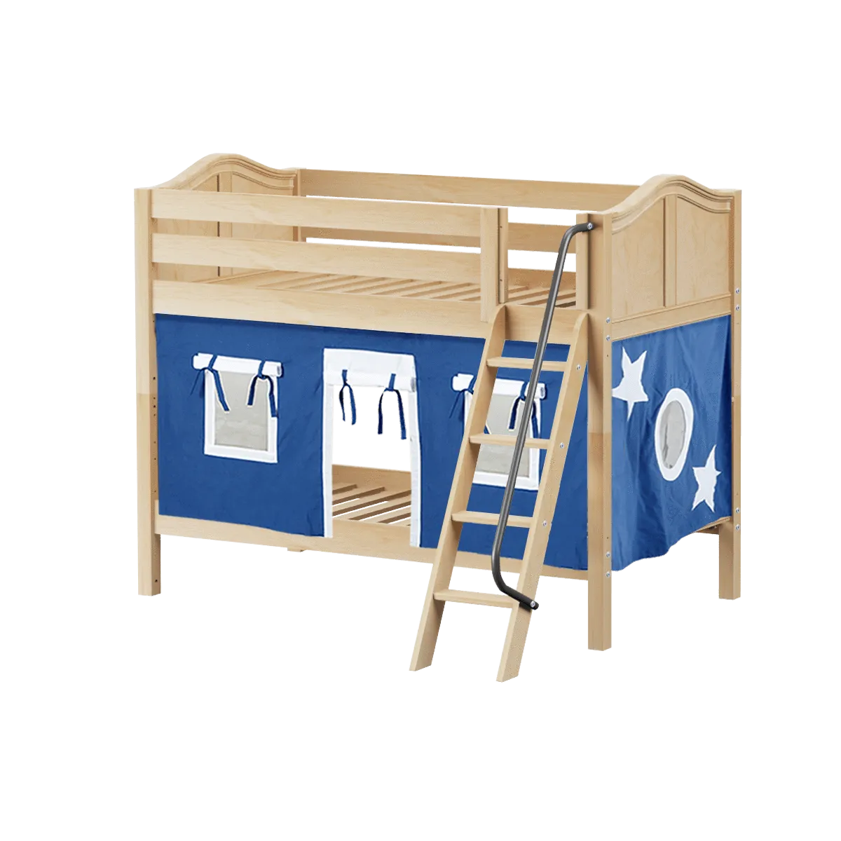 Maxtrix Twin Low Bunk Bed with Angled Ladder   Curtain