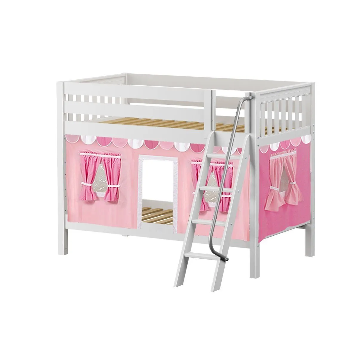 Maxtrix Twin Low Bunk Bed with Angled Ladder   Curtain