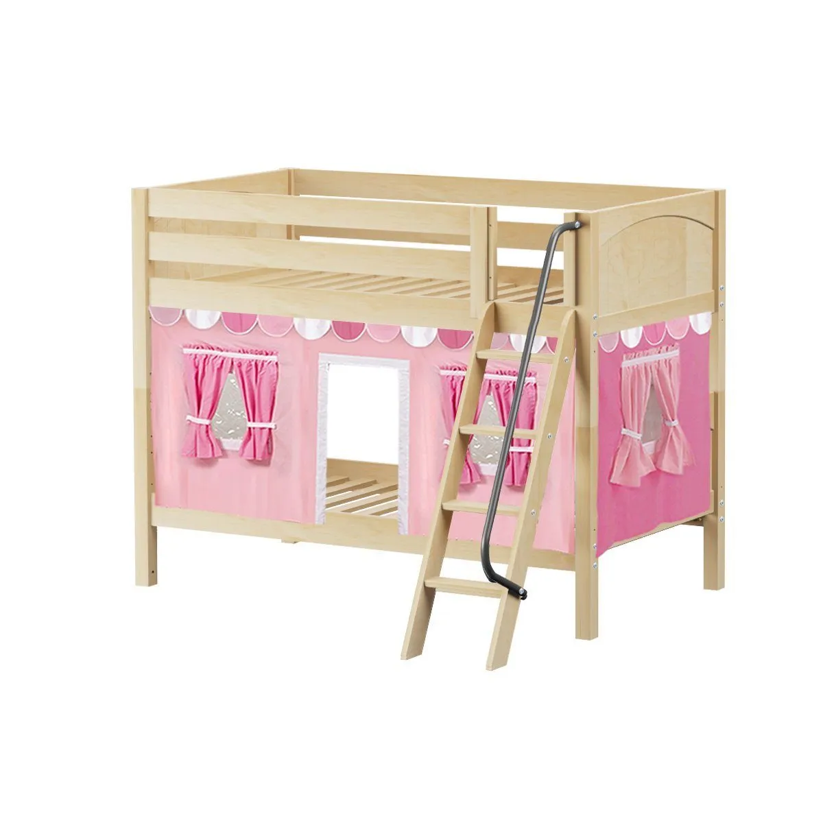 Maxtrix Twin Low Bunk Bed with Angled Ladder   Curtain