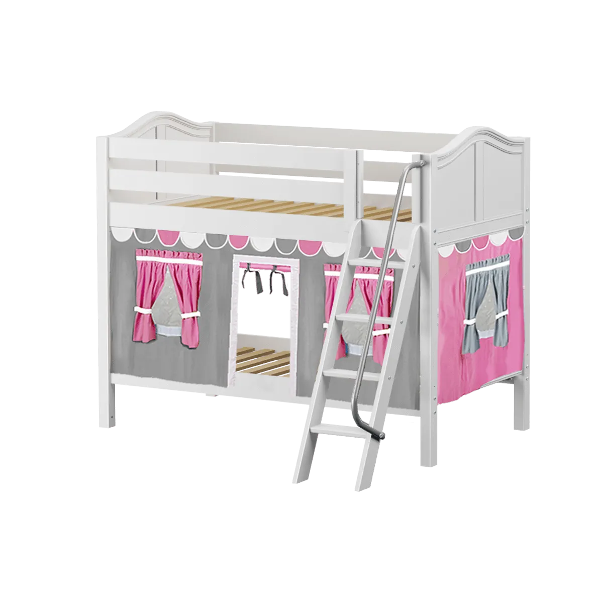 Maxtrix Twin Low Bunk Bed with Angled Ladder   Curtain