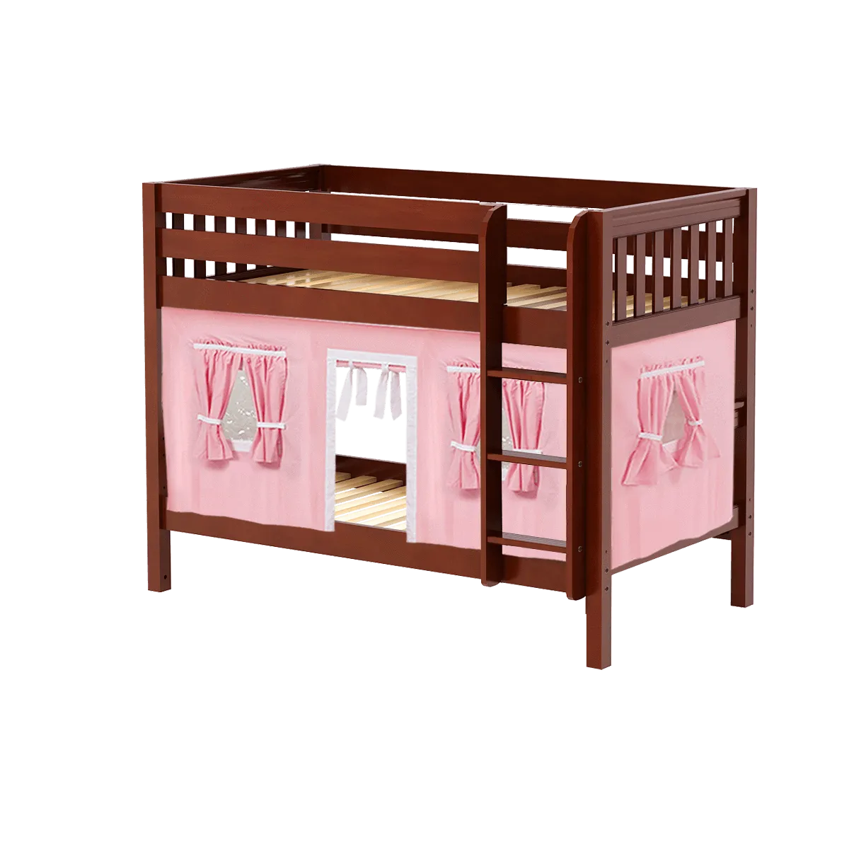 Maxtrix Twin Low Bunk Bed with Angled Ladder   Curtain