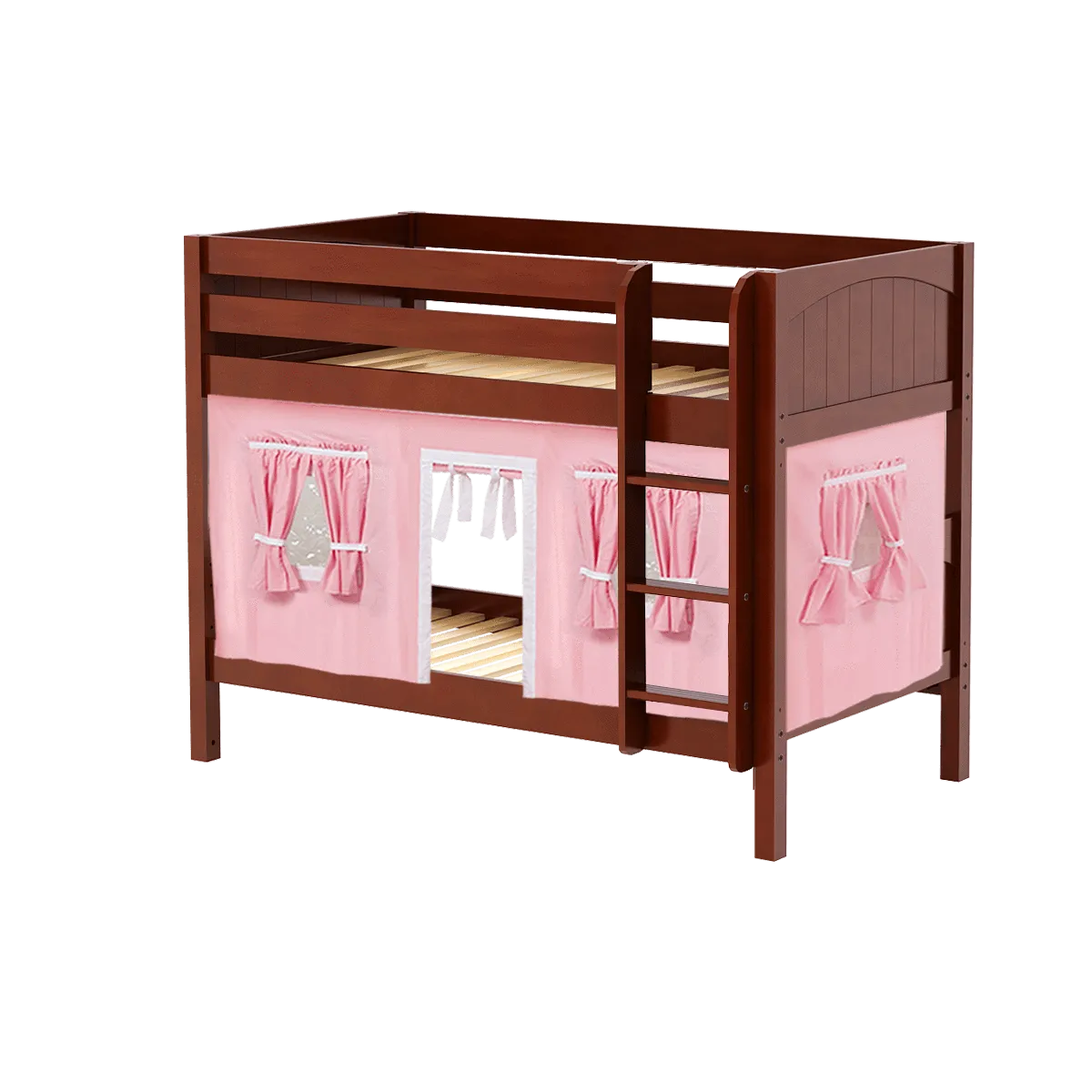 Maxtrix Twin Low Bunk Bed with Angled Ladder   Curtain