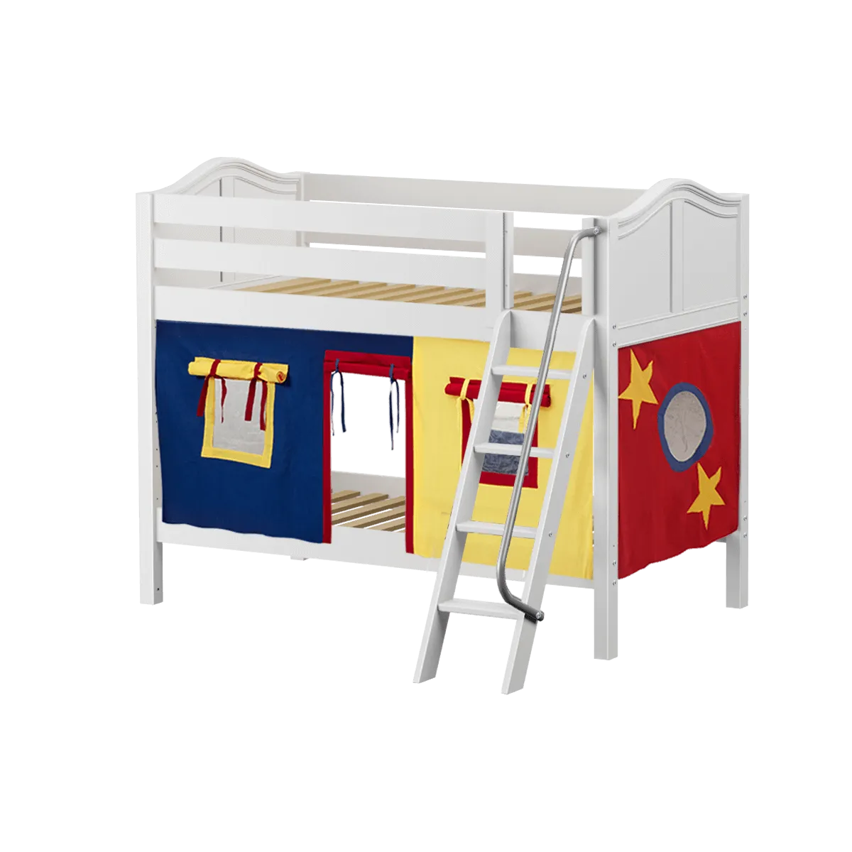 Maxtrix Twin Low Bunk Bed with Angled Ladder   Curtain