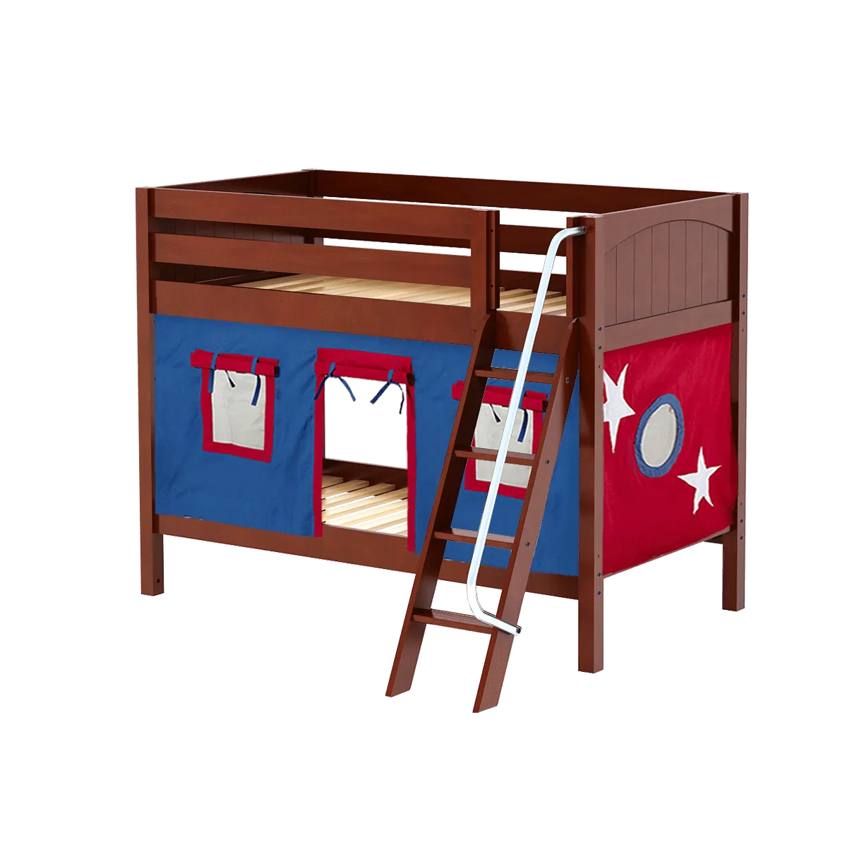 Maxtrix Twin Low Bunk Bed with Angled Ladder   Curtain