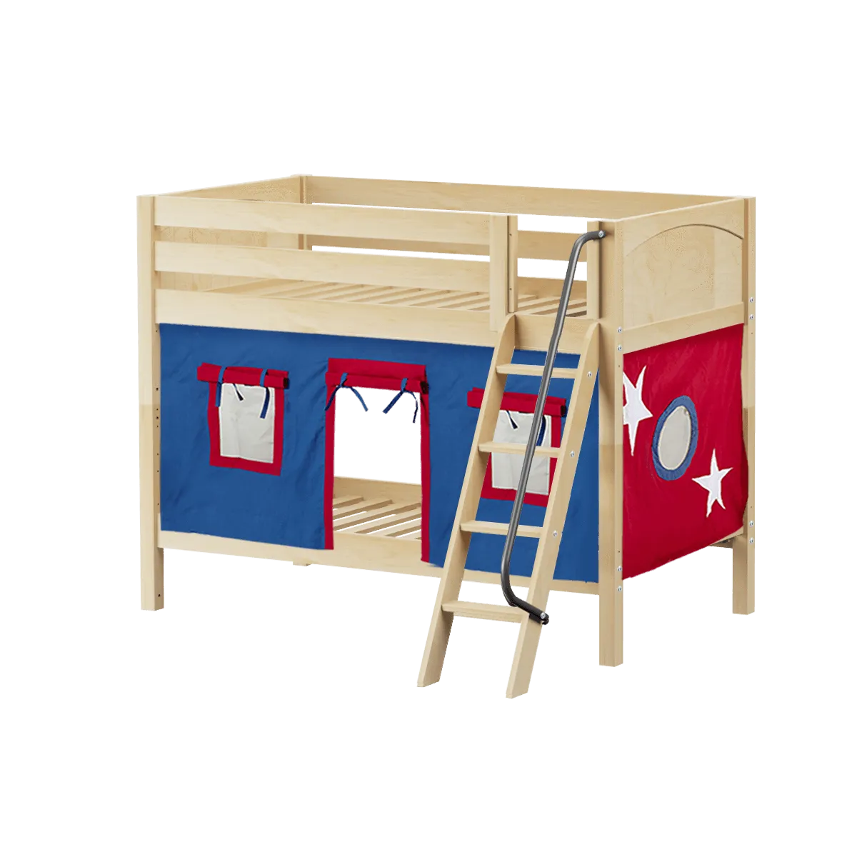 Maxtrix Twin Low Bunk Bed with Angled Ladder   Curtain