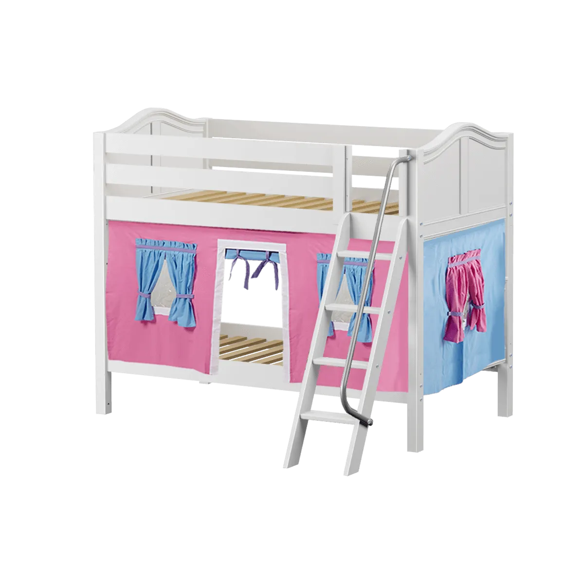Maxtrix Twin Low Bunk Bed with Angled Ladder   Curtain