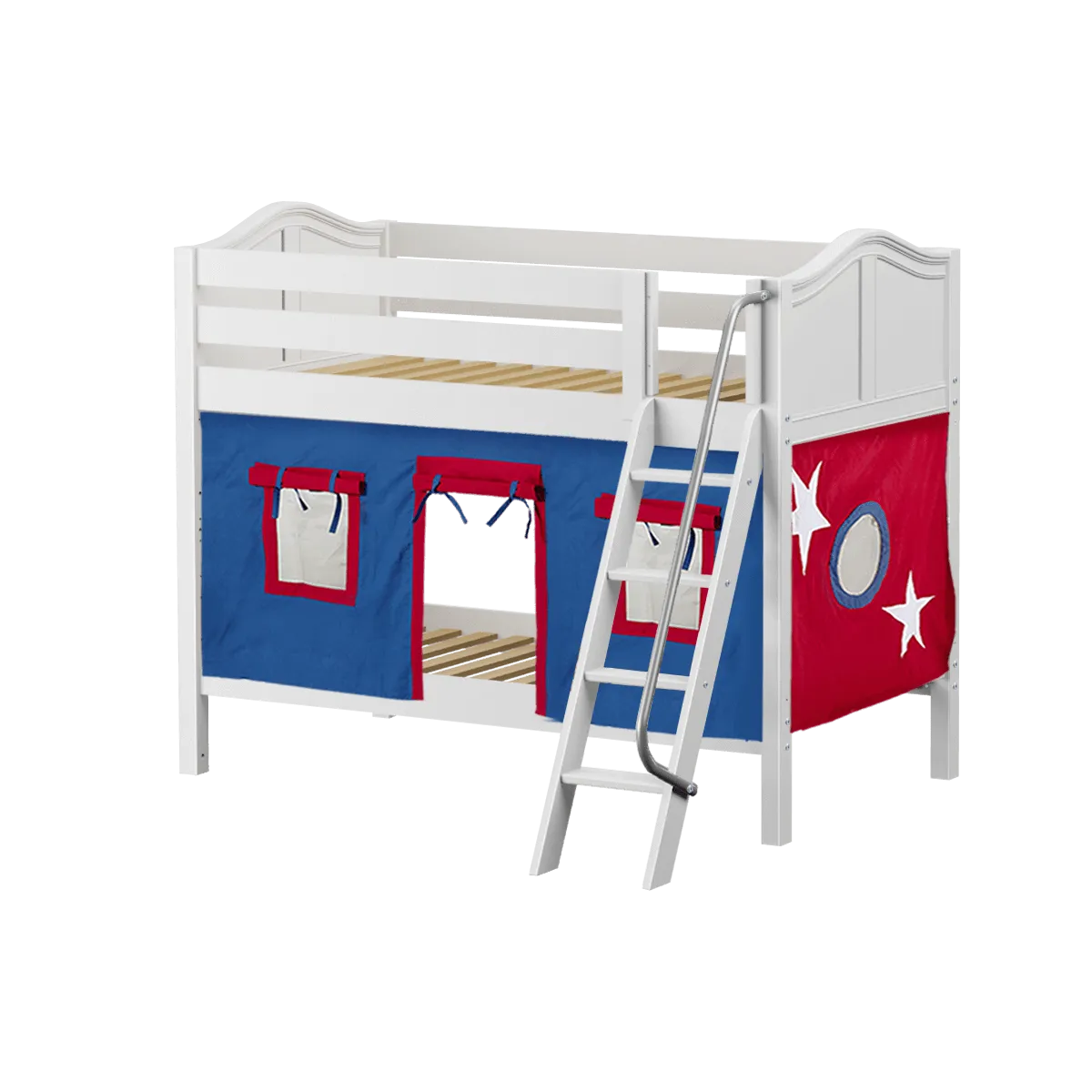 Maxtrix Twin Low Bunk Bed with Angled Ladder   Curtain