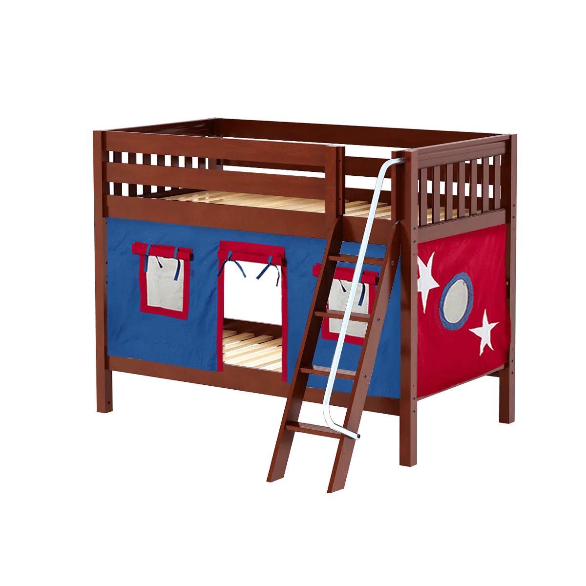 Maxtrix Twin Low Bunk Bed with Angled Ladder   Curtain