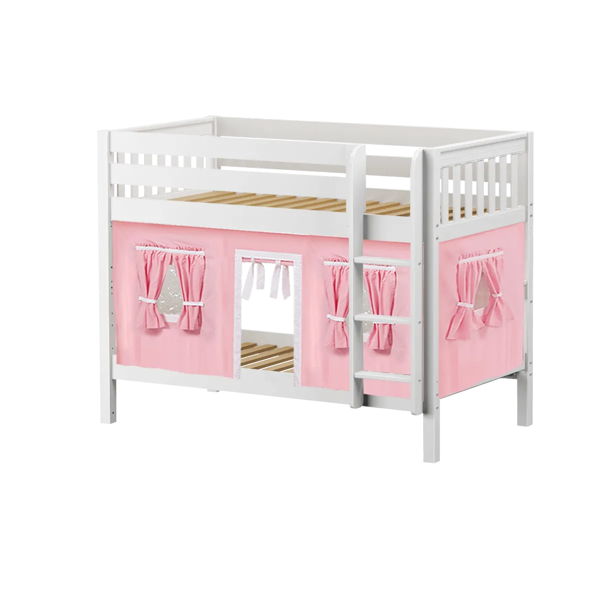 Maxtrix Twin Low Bunk Bed with Angled Ladder   Curtain