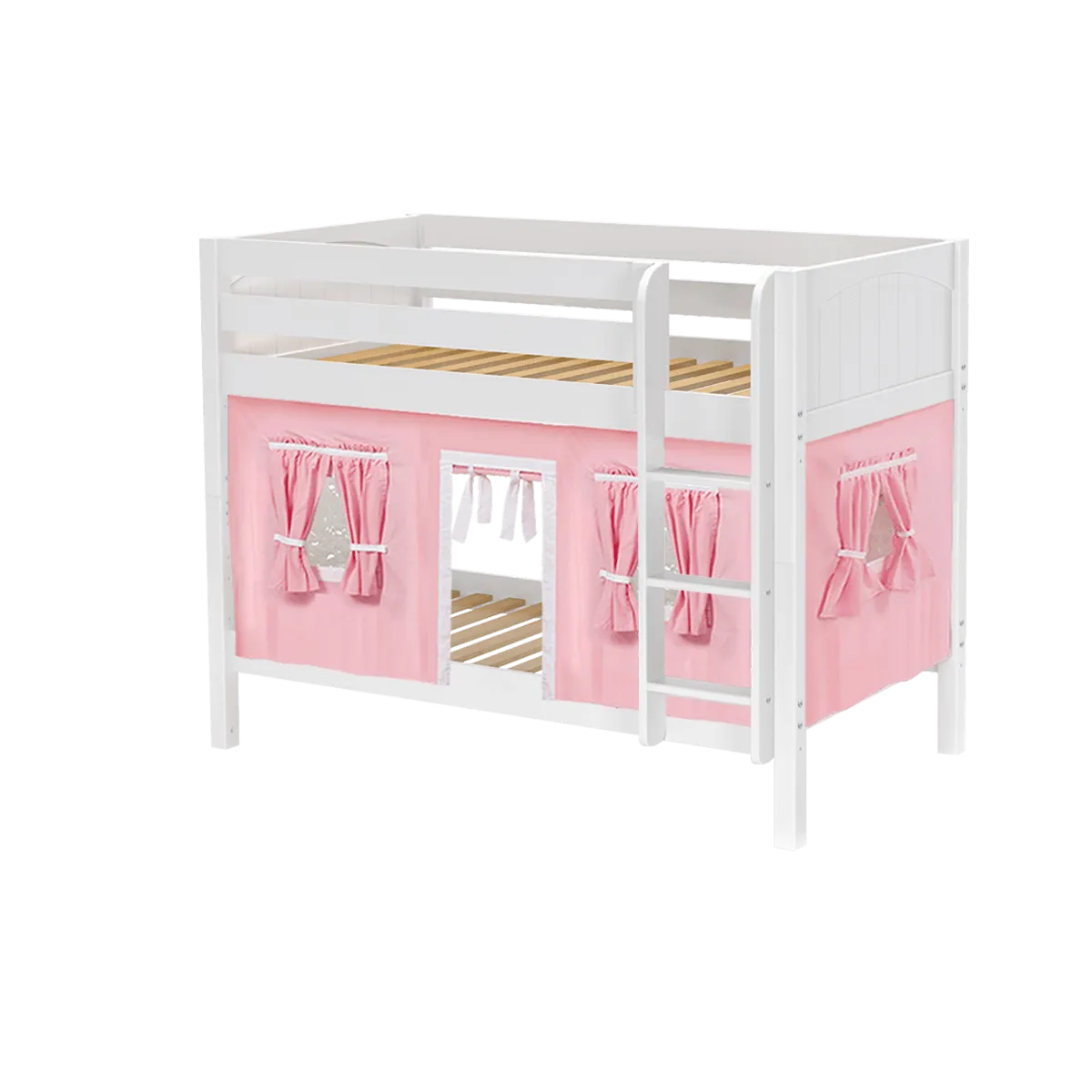 Maxtrix Twin Low Bunk Bed with Angled Ladder   Curtain