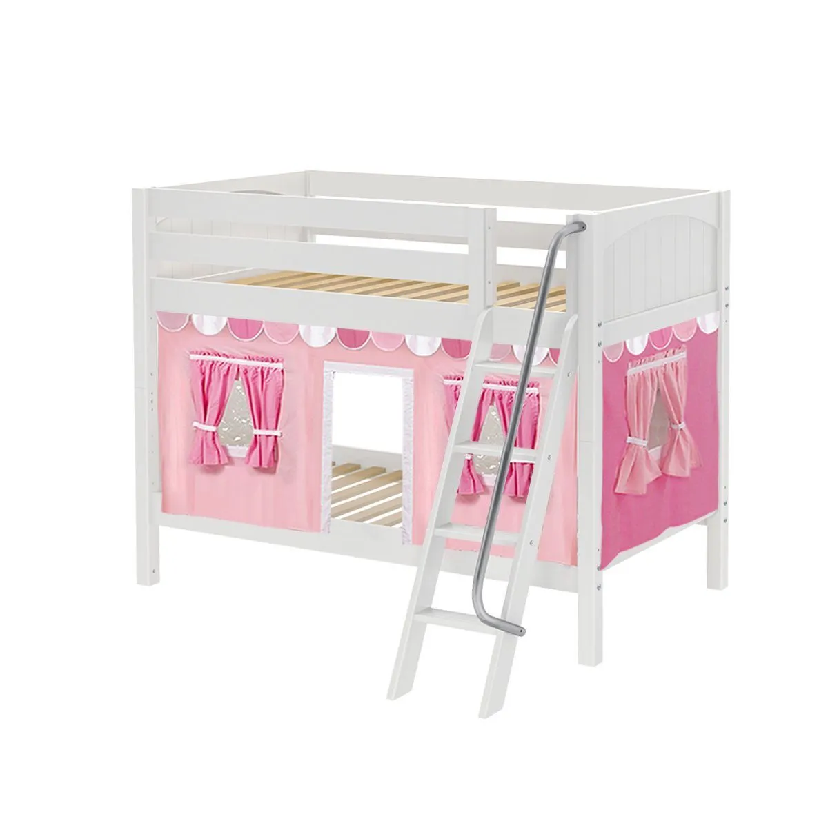 Maxtrix Twin Low Bunk Bed with Angled Ladder   Curtain