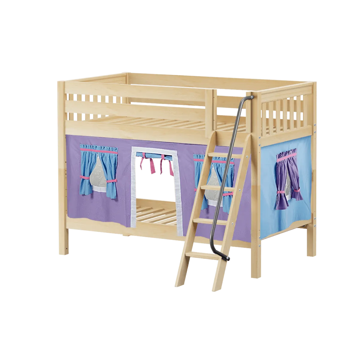 Maxtrix Twin Low Bunk Bed with Angled Ladder   Curtain