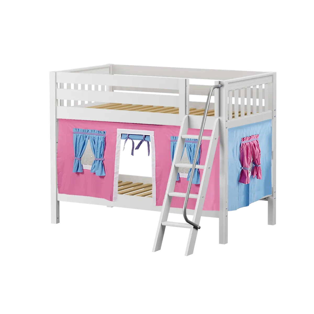Maxtrix Twin Low Bunk Bed with Angled Ladder   Curtain