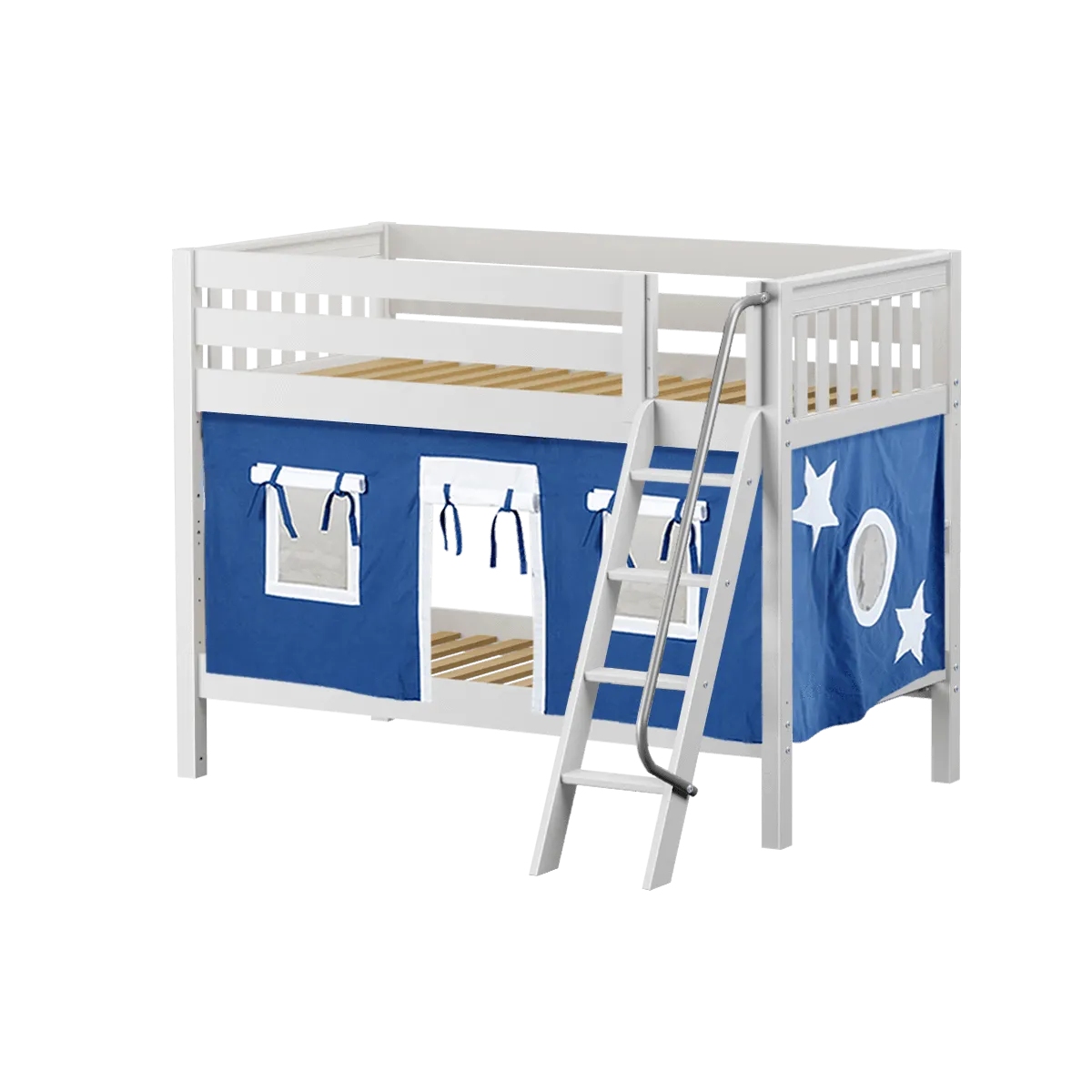 Maxtrix Twin Low Bunk Bed with Angled Ladder   Curtain