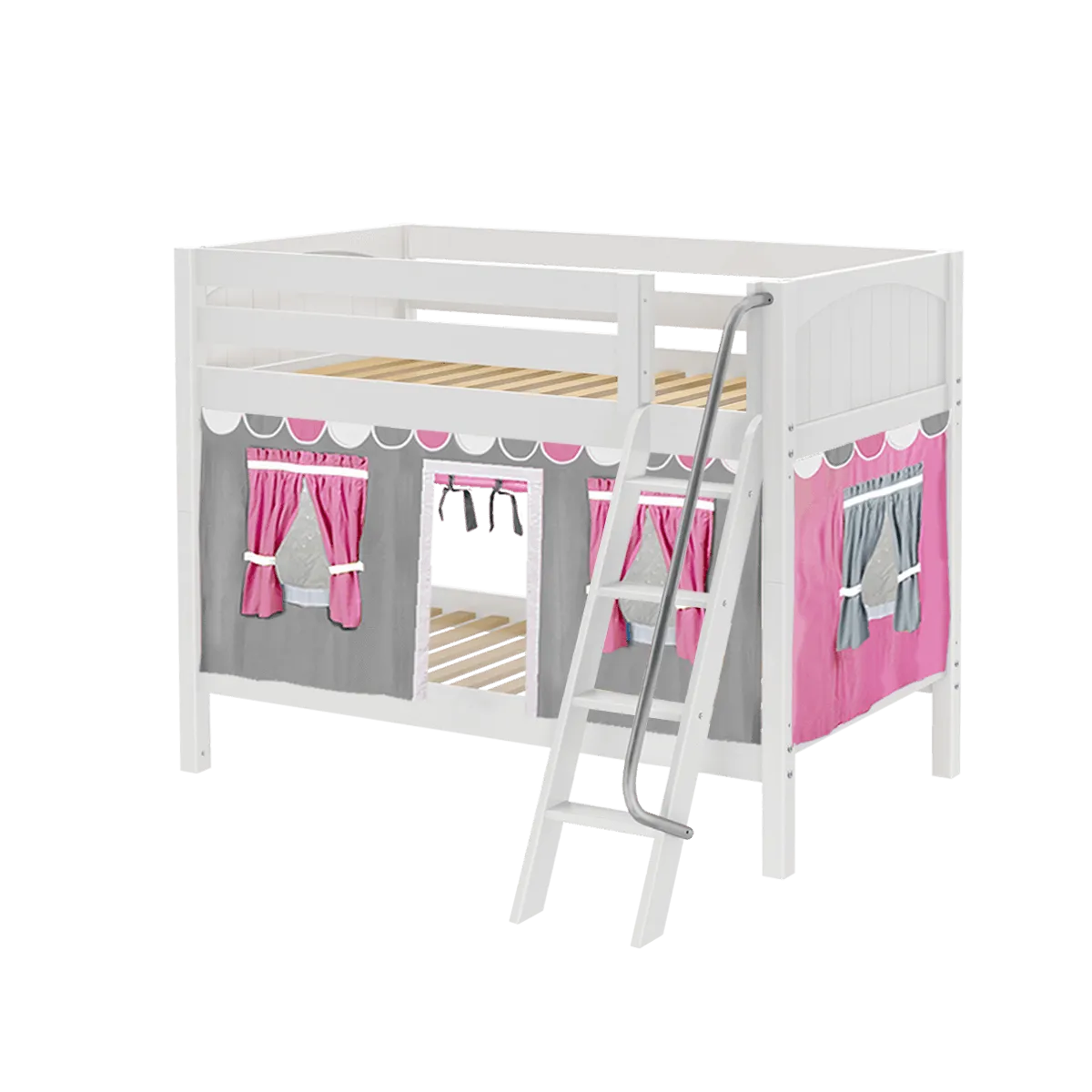 Maxtrix Twin Low Bunk Bed with Angled Ladder   Curtain