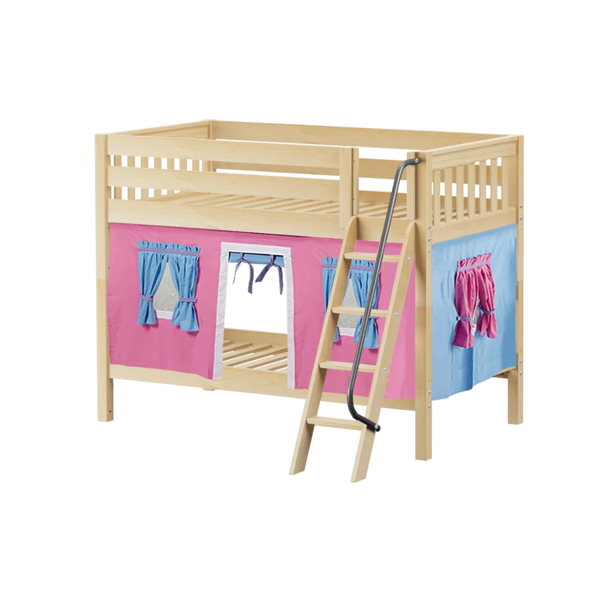 Maxtrix Twin Low Bunk Bed with Angled Ladder   Curtain