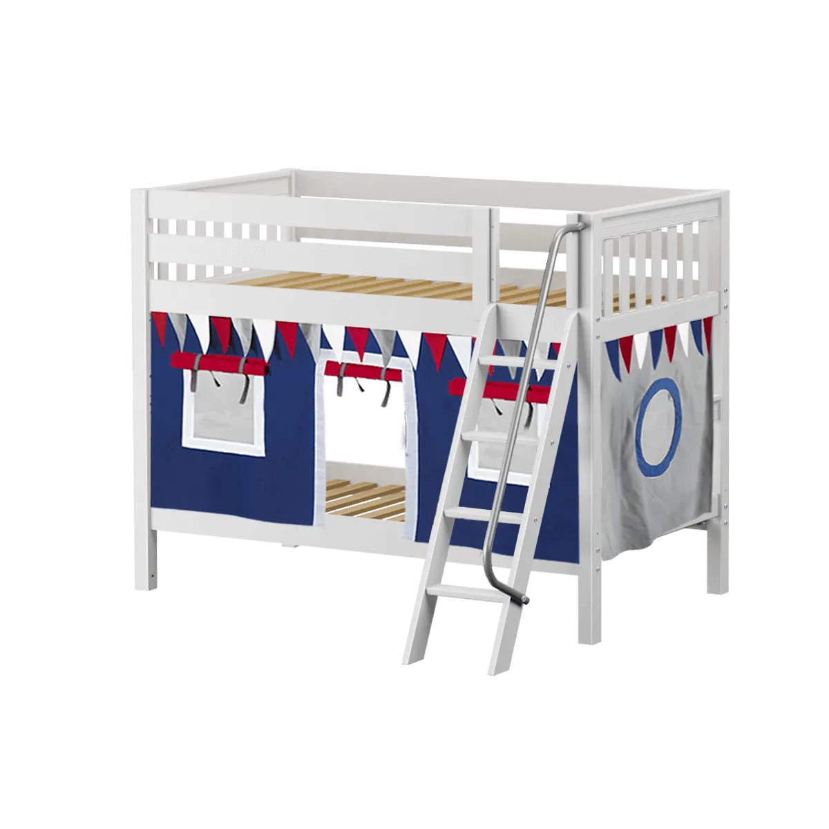 Maxtrix Twin Low Bunk Bed with Angled Ladder   Curtain