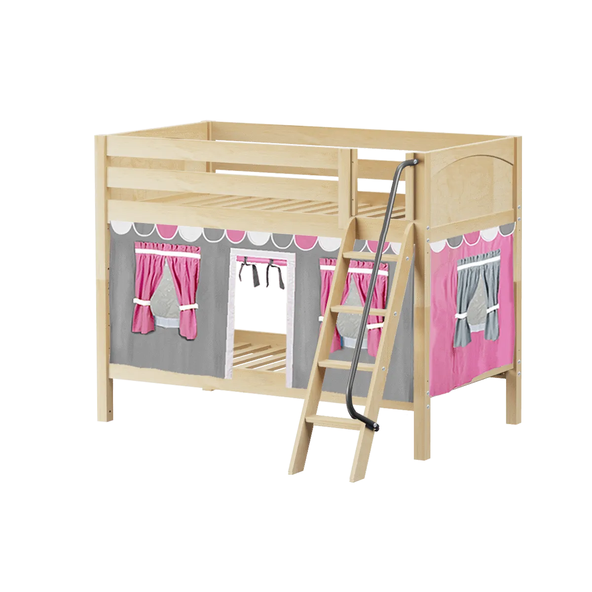 Maxtrix Twin Low Bunk Bed with Angled Ladder   Curtain