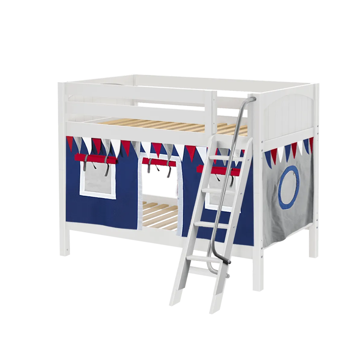 Maxtrix Twin Low Bunk Bed with Angled Ladder   Curtain